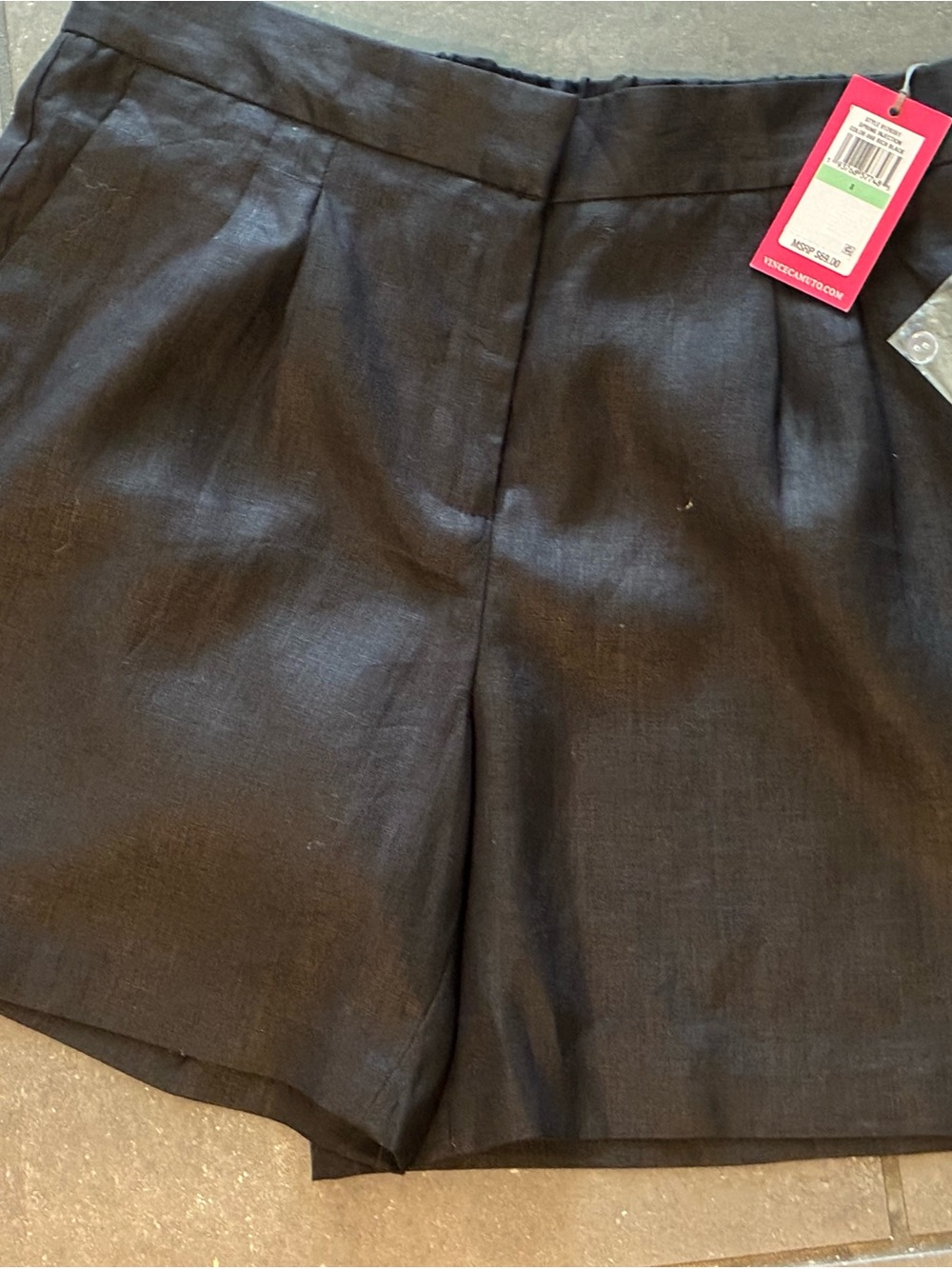 Vince Camuto Black Tailored Pleat Front Linen Shorts